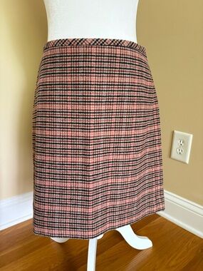 Talbots Pink Plaid Midi Skirt with Black Accents